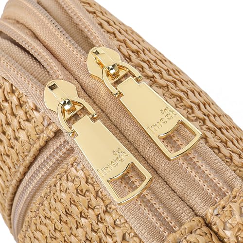 Faux Straw Crossbody Bags for Women Small RFID Summer Sling Bag (Pure Khaki Thin)