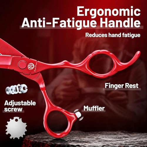 6 inch Hair Cutting Scissors Set with Bag for Barbers (6 inches / Red)
