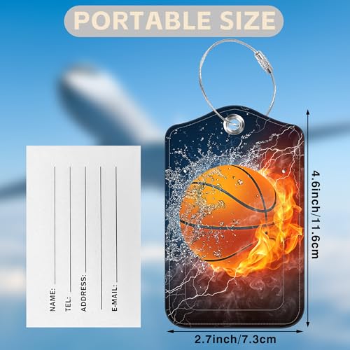 Basketball on Fire Set of 2 Luggage Tags for Suitcases Leather Suitcase Tags Identifiers with Privacy Name Address Label and Stainless Steel Loop for Women Men Travel Luggage Accessories (Basketball on Fire)