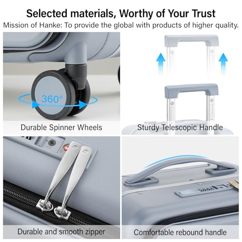 20 Inch Carry On Luggage with Cup Holder and USB Ports (Grey / Non-Expandable 20 Inch)
