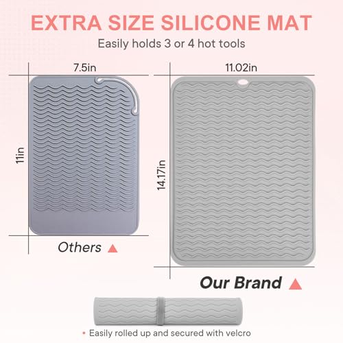 Oversize Silicone Heat Resistant Mat for Hair Tools (Grey)