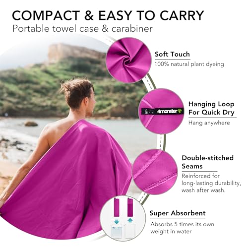 Quick Dry Travel Towel with Case & Carabiner (Purplish Red / 71.00" x 35.00")