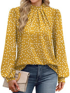 Fall Outfits for Women 2026 Long Sleeve Tops for Teachers School Outfits for Teachers Fall Clothes Early Fall Fashion Clothing Trendy Must Haves Blouses Womens Tops Dressy Casual Yellow Dots L (03 - Yellow Polka Dots / Large)