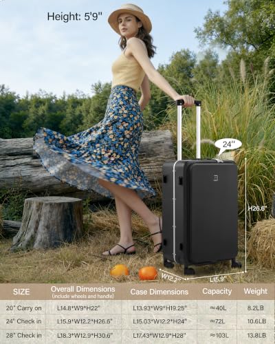 24 Inch Top Opening Checked Luggage with Cup Holder and USB Ports (Jet Black / 24 Inch Pro)