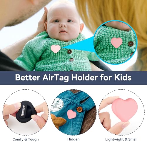 for AirTag Holder for Kids (Black/Pink)