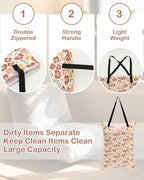 ALVABABY 2 Pack Large Wet Dry Bag Waterproof Hanging Cloth Diaper with Double Zippered Pockets 25x18 inches 2HL03 (Small Colorful Flowers and White Prints)