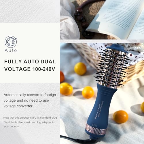 Dual Voltage Travel Hair Dryer Brush (50mm Oval / Prussian Blue&rose Gold)