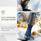 Dual Voltage Travel Hair Dryer Brush (50mm Oval / Prussian Blue&rose Gold)