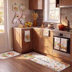 10 Pcs Fall Pumpkin Kitchen Decor Set Kitchen Towels Pot Holders Oven Mitts and Rugs Set Thanksgiving Towels for Baking Cooking BBQ Autumn Home (Light Color / Little Fresh)
