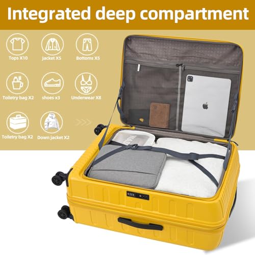 29 Inch Checked Luggage with Expansion and Side Opening (Yellow / 29 Inch)