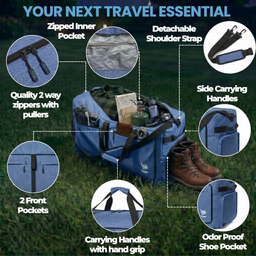 Travel Duffle Bag for Women & Men. Large Duffel Bag for Traveling Camp (100L / SnowDepBlue)