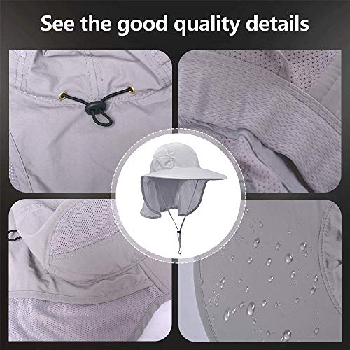Unisex Outdoor Activities UV Protecting Sun Hats with Neck Flap Black Grey (One Size / Black-grey)