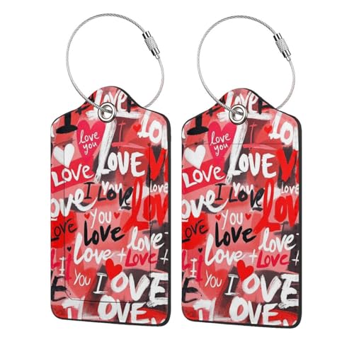 Luggage Tags for Suitcases Cute PU Leather Luggage Tags Travel Name Tags Baggage Tags for Cruise Ships Airport Travel Essentials 2 Pack (Love)