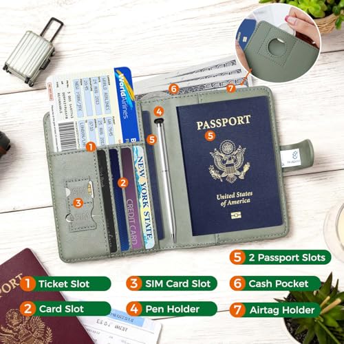 Premium Leather Passport Holder Covers Case (AIR-MOSS GREEN)