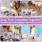 12 Pieces Clear Makeup Bag PVC Portable Travel Makeup Cosmetic Toiletry Zippered Pouches Waterproof Vinyl Plastic Large Clear Organizer Storage Case (12pcs Purple L)