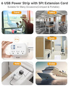 6 USB 3 USB C (White-6 USB 24W-5ft)