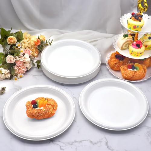 50 Pcs 10 Inch White Plastic Plates (White / 50 Pcs)