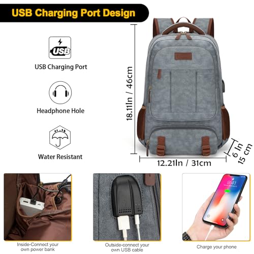 Canvas Laptop Backpack (15.6inch / Light Grey)