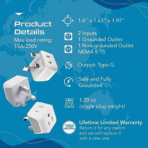 2 in 1 UK Adapters for Travel (White)