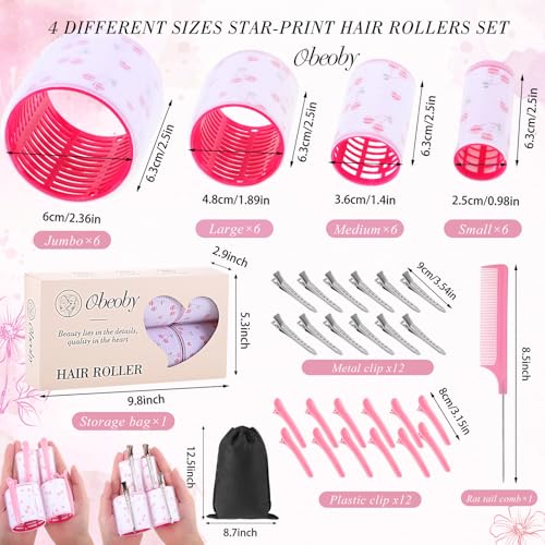 4 Sizes Hair Rollers for Women Self (Cherry Print)
