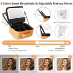 Travel Makeup Bag Cosmetic Bag Makeup Organizer Bag with Lighted Mirror (Apricot / Woven)