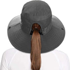Rosoz Ponytail Sun Bucket Hats for Women UV Protection Foldable Mesh Wide Brim - Image 2