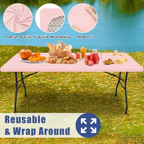 2 Pack Rectangle Spandex Fitted Table Cloth (Pink / 96" x 30" (Rectangular))