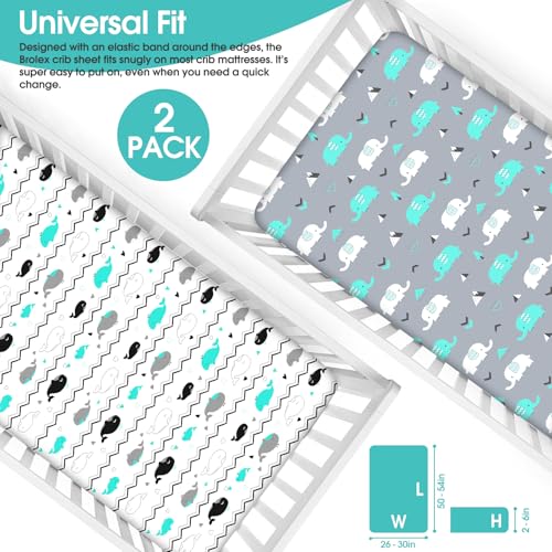 Baby Fitted Crib Sheets (Elephant Whale / 52X28 Inch)