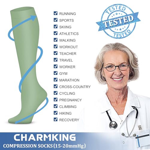 Compression Socks for Women & Men Circulation (Large-X-Large / 37 Dark Green/Green/Light Green)
