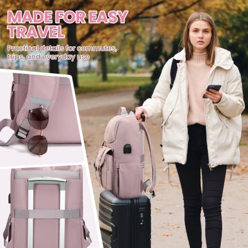 Vintage Backpack Travel Laptop Backpack with usb Charging Port for Women & Men College Backpack Fits 15.6 Inch Laptop Light Purple (Light Purple)