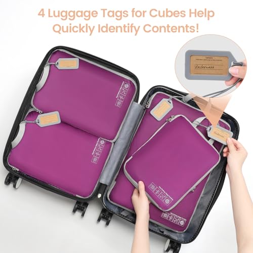 Compression Packing Cubes for Travel (01 Attractive Purple / 4-Piece Set)