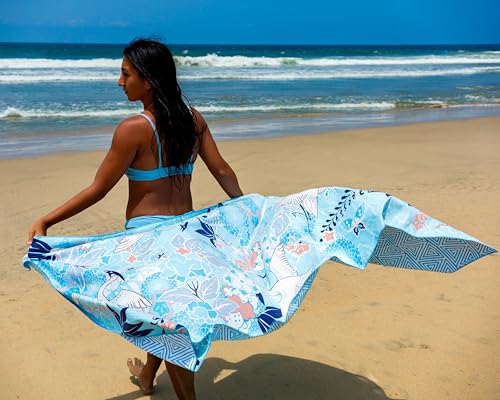 Quick Dry Microfiber Beach Towel (Kimono Blue / Extra Large 78x35")