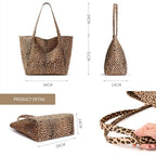 Large Tote Bag Vegan Leather 16L Casual Zipper Work Weekender (Leopard B)