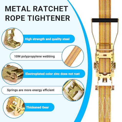 2Pack Ratchet Straps Heavy Duty (2PCS-Yelloe)