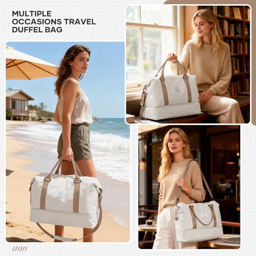 Large Travel Duffle Bag Expandable Carry On Weekender for Women 18x14x8 (A47-BeigeBrown / X-large)
