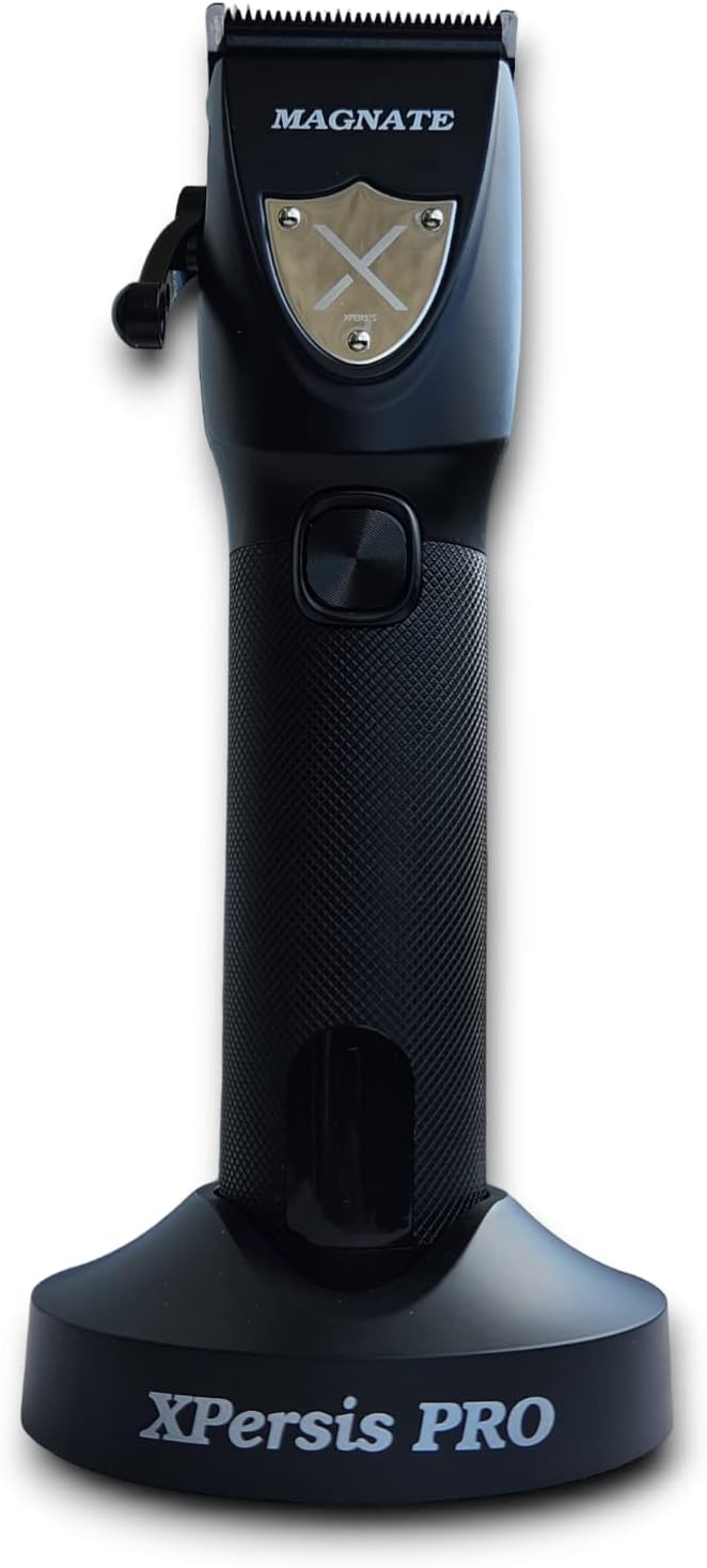 PRO Magnate Quiet and Low Vibration DLC Fade Blade Black 7200 RPM Cordless Hair Clipper for Barbers and Mens, 3 hrs Quiet Run Time with Extra Fade Blade and Charging Stand