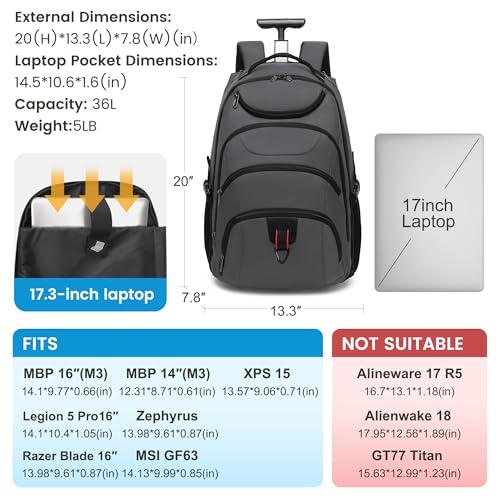 Rolling Backpack (17.3 inches / Grey)