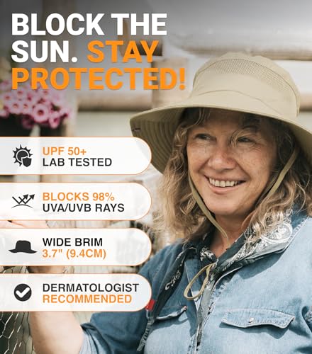 Safari Hat for Men Sun Hats for Women UV Protection UPF 50+ Fishing (Khaki Standard 1 Pack / Safari)