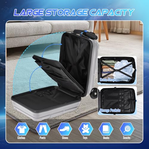 2-in-1 Scooter Suitcase for Kids & Adults, Foldable Ride On Luggage (Silver)
