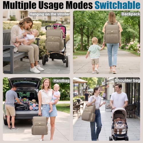 4 in 1 Convertible Diaper Bag Backpack (Khaki-1)