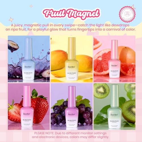 Beetles Fruit Magnet Cat Eye Gel Nail Polish Set (A - Pink Red Green | Silent Meditation)