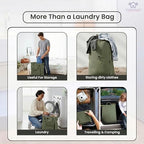 LFH Home Large Premium Cotton Rich Canvas Laundry Bag with Drawstring and Handles Heavy Duty (20"x30" (Pack of 6) / Military Green)