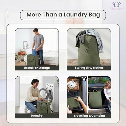 LFH Home Large Premium 1pack Cotton Rich Canvas Laundry Bag with Drawstring and Handles Heavy Duty (28"x36" / Military Green)