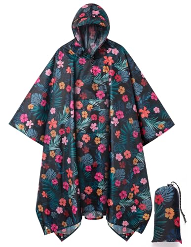 Reusable Rain Poncho for Adults (One Size / Blossom)
