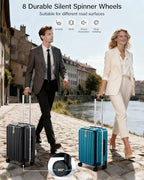 26 Inch Large Checked Luggage PC Hard Shell Luggage Top Opening Travel Luggage Suitcases with Wheels for Woman Men (26 Inch / Black)