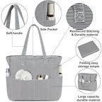 Waterproof Beach Tote Pool Bags for Women Ladies Extra Large Gym Tote Carry On Bag With Wet Compartment for Weekender Travel (Black White Fine Stripes)