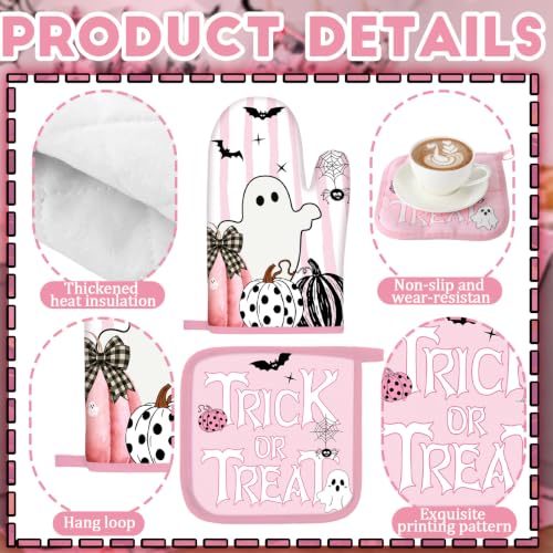 10 Pcs Halloween Kitchen Decor Pink Ghost Kitchen Rugs Set (Pink, White / Ghost)