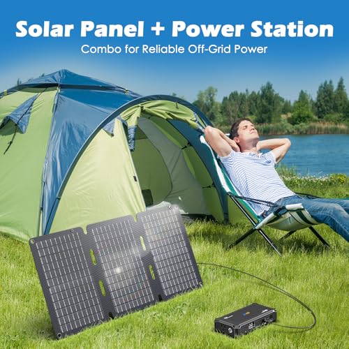 Portable Power Station with 30W Foldable Solar Panel (P100 Black+30W)