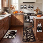10 Pcs Fall Pumpkin Kitchen Decor Set Kitchen Towels Pot Holders Oven Mitts and Rugs Set Thanksgiving Towels for Baking Cooking BBQ Autumn Home (Black, White, Brown / Black Pumpkin)