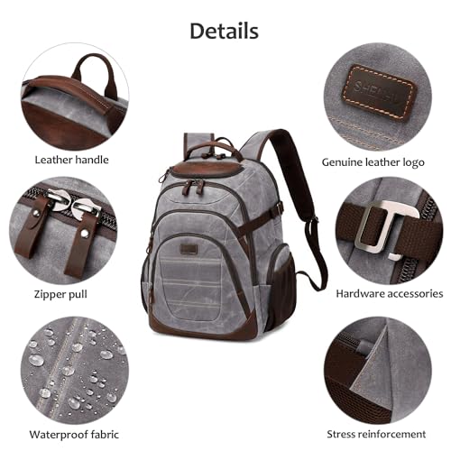 Travel Laptop Backpack 17.3 inch XL Computer Backpack for Men Waxed Canvas College Daypack Business Backpack Gray (Gray)